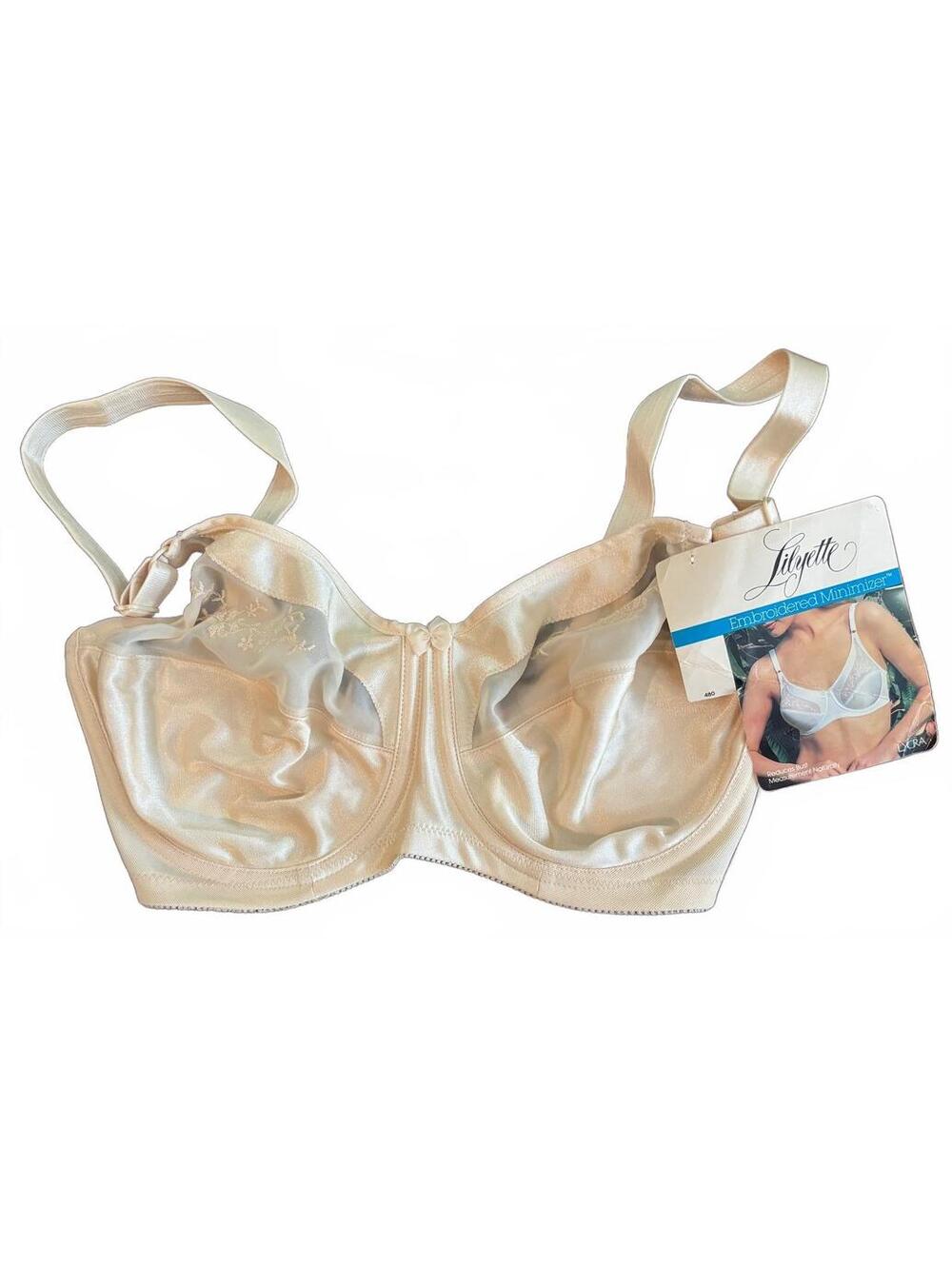 NWT Lilyette Embroidered Minimizer Bra 32DD Beige with Tags